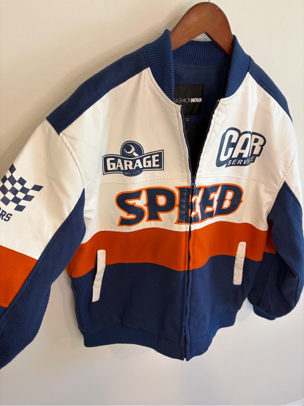 Fashion Nova Over The Speed Limit Oversized Bomber Varsity Jacket Size Small - Picture 9 of 16